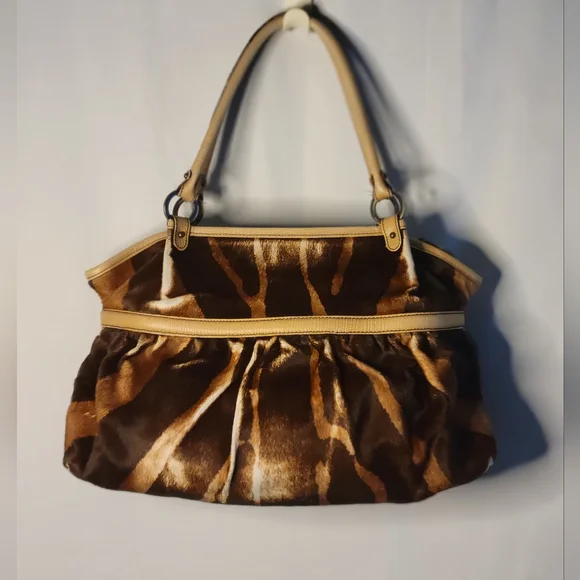 Fendi Vintage Rare Brown & Tan Pony fur Leather Hand Bag, Tiger Print - Picture 4 of 16